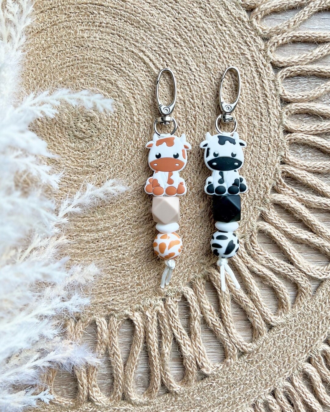 Cow Keychains Keychain Farm Keychains Silicone Beads Cute Cow Keychains