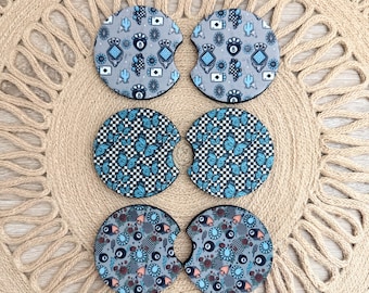 Car Coasters | Cute Car Coasters | Checkered Car Coasters | Set of 2 Car Coasters | Cup Holder Accessories | Car Accessories