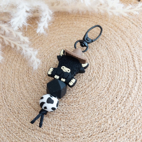 Keychains | Highland Cow | Silicone Bead Keychains | Highland Cow Keychain | Gifts For Her | Cow Keychains | Cowboy Hat | Silicone Beads