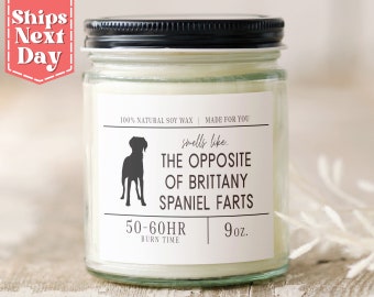 Smells Like the Opposite of Brittany Spaniel Farts. Funny Brittany Spaniel Dog Mom, Dad Gift - Soy Wax Scented Candle SC-226