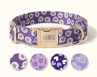 Dog Collar Personalized Dog Collar with Hearts, Custom Engraved Dog Collar, Adjustable Durable Collar, Pet Name and Phone Number(SD-038)