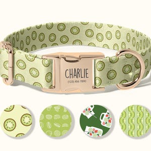 Personalized Dog Collar Adjustable, Custom Engraved Dog Collar with Name and Phone Number, Unique Green Kiwi Fruit Pattern(SD-005)