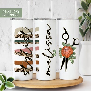 Hairstylist Tumbler With Straw - Leopard Print Hair stylist Gift For Her -Hairdresser Gift Floral Tumbler Cosmetology Grad Gift T-023