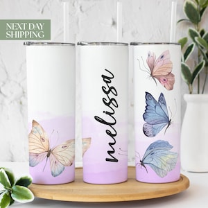 Purple Butterfly Tumbler, Butterfly Gifts, Butterfly Tumbler Cup With Straw, Butterfly Gifts For Women, Butterfly Lover Gifts T-049