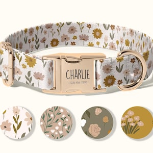 Personalized Dog Collar, Custom Engraved Dog Collar, Adjustable Floral Design, Durable and Stylish, Name and Phone Number Included.(SD-007) image 1