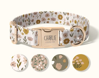 Personalized Dog Collar, Custom Engraved Dog Collar, Adjustable Floral Design, Durable and Stylish, Name and Phone Number Included.(SD-007)