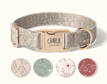 Personalized Dog Collar, Custom Engraved Dog Collar, Adjustable Floral Pattern Collar, Unique Name and Phone Number ID Dog Collar(SD-033)