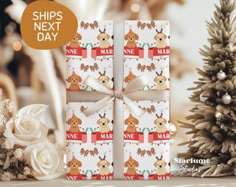 Christmas Gift Wrap With Dogs Personalized, Cute Dog Wrapping Paper For Kids, Custom Pet Holiday Gift Wrap (STW-030)