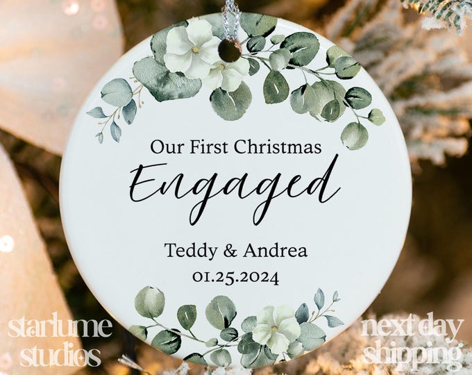 Engaged Christmas Ornament Custom Engagement Keepsake Burgundy ...