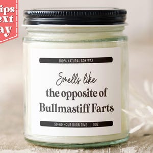 Bullmastiff Farts. Funny Bullmastiff Dog Mom, Dad Gift - Gift for Bullmastiff Owner - Candle C-649