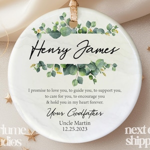 Personalized Godfather Ornament - Floral Wreath Keepsake Ornament - Godfather Keepsake - Christening Baptism Godfather Ornament XM-098