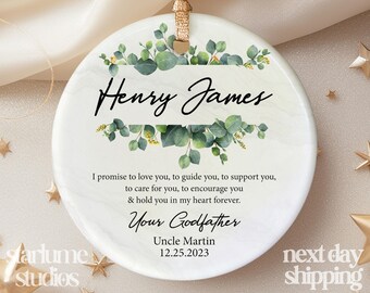 Personalized Godfather Ornament - Floral Wreath Keepsake Ornament - Godfather Keepsake - Christening Baptism Godfather Ornament XM-098