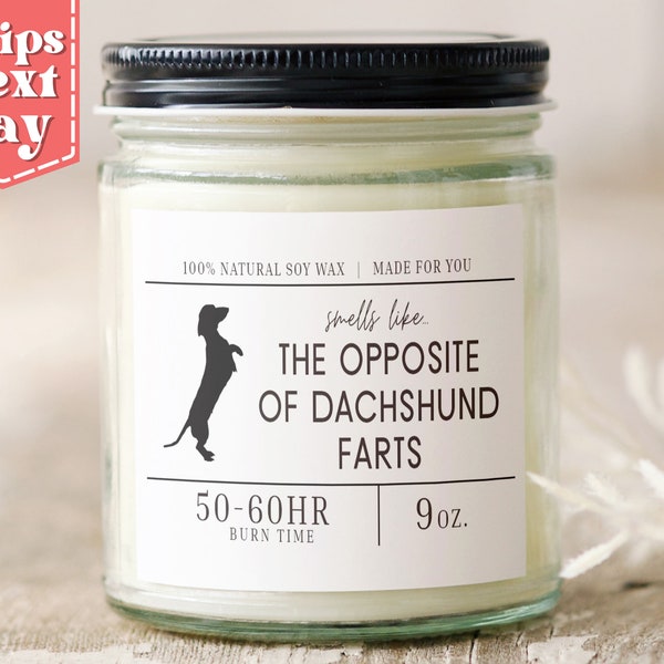 Smells Like the Opposite of Dachshund Farts. Funny Dachshund Dog Mom, Dad Gift - Gift for Wiener Dog Owner - Soy Wax Scented Candle SC-210