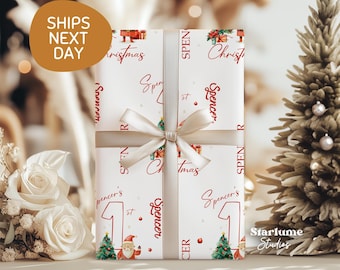 Personalized Christmas Gift Wrap: Custom Name Wrapping Paper For Kids, Holiday Gift Wrapping For Babys First Christmas (STW-047)