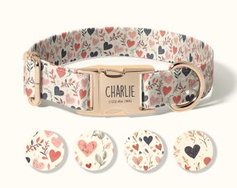 Personalized Dog Collar with Name, Custom Engraved Dog Collar, Adjustable Floral Print Collar for Dogs, Unique ID Tag Collar(SD-075)