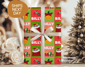 Personalized Christmas Gift Wrap: Custom Name Wrapping Paper For Kids, Holiday Gift Wrapping Paper Sheets (STW-021)