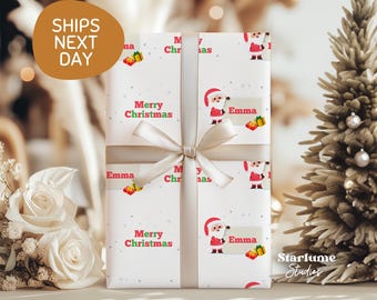 Christmas Gift Wrap Personalized: Santa Wrapping Paper For Kids, Custom Name Gift Wrapping Paper For Holidays (STW-045)
