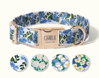 Custom Engraved Dog Collar with Name, Personalized Floral Dog Collar, Durable Adjustable Pet Collar for Small to Large Dogs(SD-040)