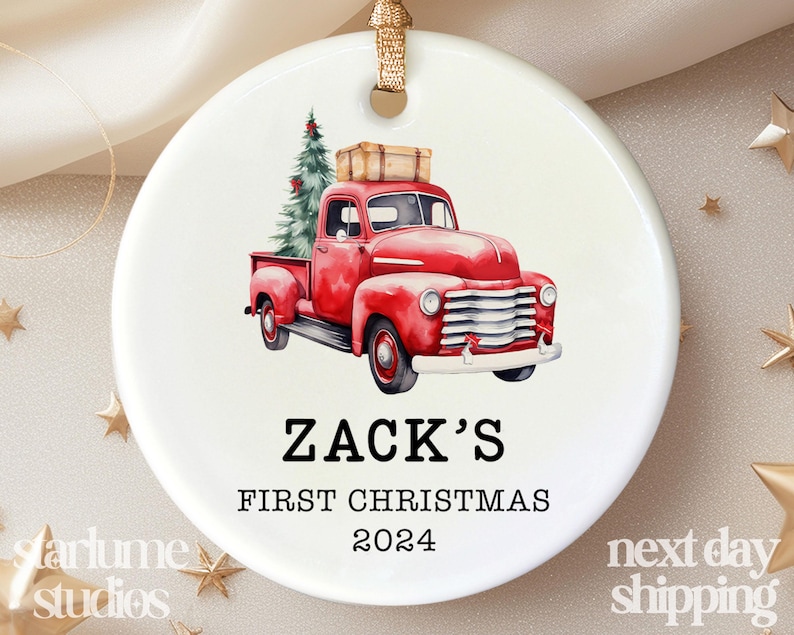 Baby's First Christmas Name Ornament Personalized First Christmas Truck