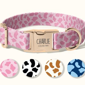 Personalized Dog Collar, Custom Engraved Dog Collar, Adjustable Pink Leopard Print, Durable Metal Buckle, Unique Pet Gift Idea(SD-108)