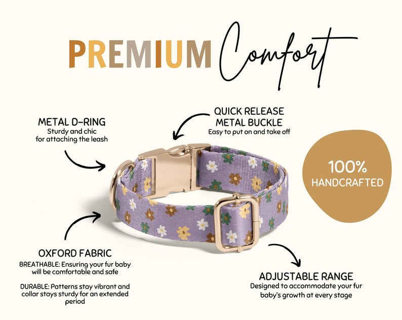 Personalized Dog Collar with Custom Engraved ID, Adjustable Floral Fabric Collar for Dogs, Durable Pet Collar with Engraving(SD-014) image 4