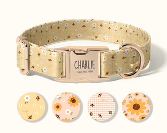 Personalized Dog Collar for Small to Large Dogs, Custom Engraved ID Tag, Adjustable, Durable, Floral Pattern, Unique Pet Accessory(SD-067)