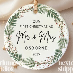 First Christmas Married Name Ornament - Personalized Married Christmas Ornament - Custom First Christmas as Mr. & Mrs. Keepsake XM-087