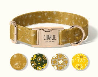 Personalized Dog Collar with Custom Engraved Nameplate, Adjustable Floral Pattern Dog Collar, Durable Customized Pet Collar for Dogs(SD-020)