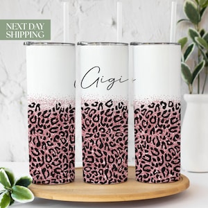 Leopard Glitter Gigi Tumbler for Gigi Mother&#39;s Day Gift - Cute Birthday Gift for Gigi - Gigi Travel, To Go Cup - Pink Gigi Tumbler T-280