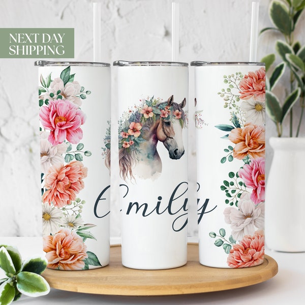 Floral Horse Tumbler with Name - Western Horse Tumbler Cup Gift for Horse Lover -Cute Horse Lover Tumbler Gift Idea for Cowgirl T-033