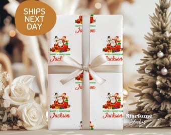 Christmas Gift Wrap Personalized: Custom Santa Wrapping Paper For Kids, Holiday Name Gift Wrapping Paper (STW-049)