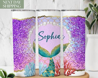 Glitter Mermaid Tumbler With Name - Mermaid Tail Tumbler with Straw Gift For Her - Mermaid Scale Tumbler Gift for Mermaid Lover T-026