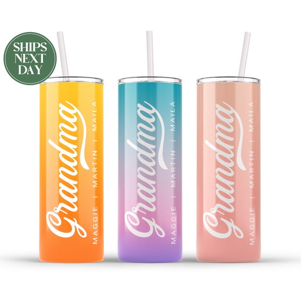 Cute Grandma Tumbler With Kids Name - Grandma Appreciation Gift - Mother's Day Gift - Grandma Travel To Go Cup T-464