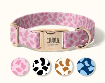 Personalized Dog Collar, Custom Engraved Dog Collar, Adjustable Pink Leopard Print, Durable Metal Buckle, Unique Pet Gift Idea(SD-108)