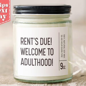 Rent&#39;s Due! Welcome to Adulthood! Funny 18th Birthday Candle Gift - Funny Adulthood Gifts for Daughter, Son C-063