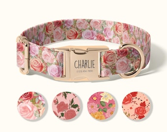 Personalized Dog Collar with Name, Custom Engraved Dog Collar in Floral Design, Adjustable Sizes - Durable and Stylish(SD-018)