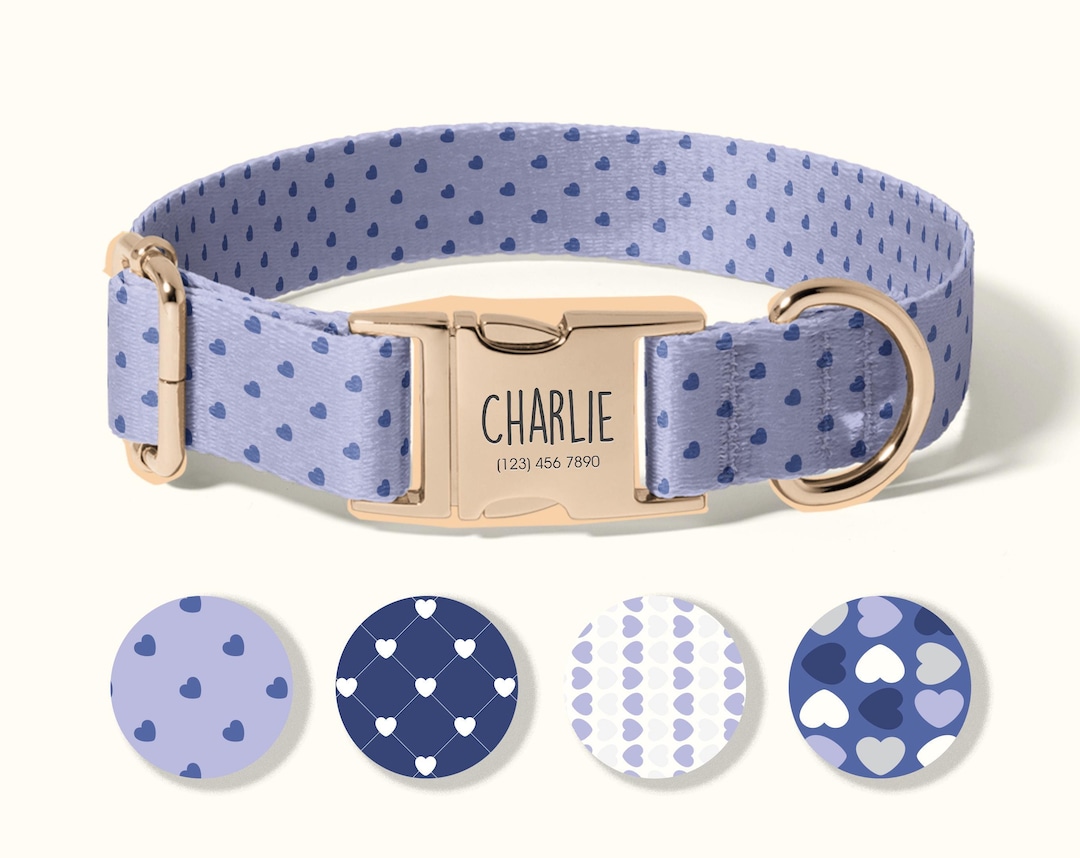 Personalized Dog Collar, Custom Engraved Dog Collar, Adjustable Blue ...