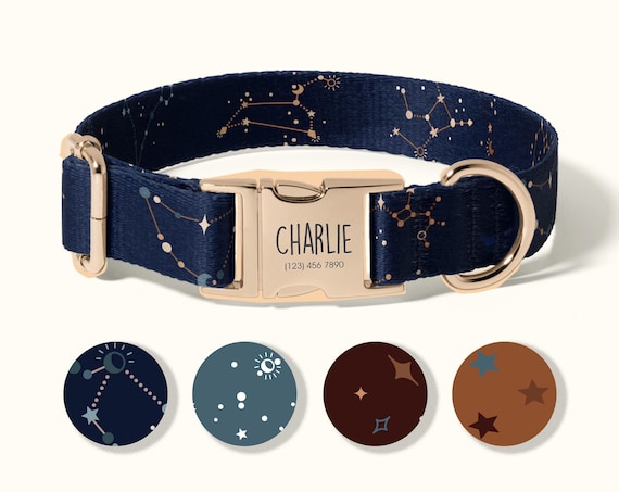 Personalized Dog Collar with Name, Custom Engraved Dog Collar, Adjustable, Durable, Stylish Constellation Design, Pet ID Collar(SD-002)