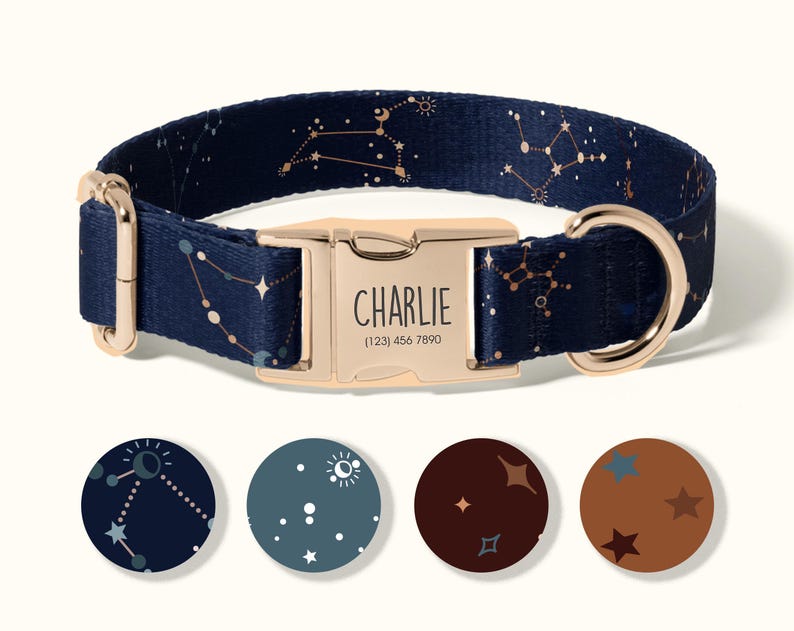 Personalized Dog Collar with Name, Custom Engraved Dog Collar, Adjustable, Durable, Stylish Constellation Design, Pet ID Collar(SD-002) image 1