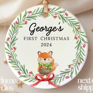 Baby&#39;s First Christmas Name Ornament - Personalized Baby&#39;s Christmas Keepsake - Baby Fox Ornament 2024 - New Baby Gift XM-209