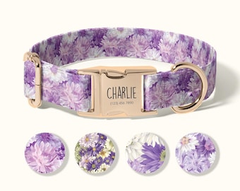 Personalized Dog Collar with Floral Pattern, Custom Engraved Dog Collar, Adjustable Pet Collar with Name and Phone Number(SD-095)