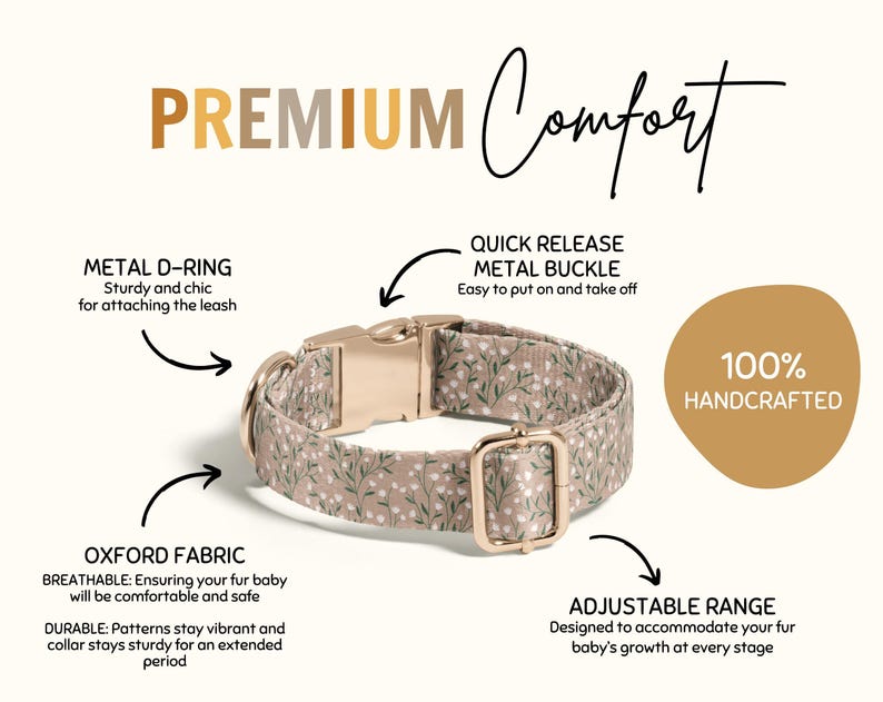 Personalized Dog Collar, Custom Engraved Dog Collar, Adjustable Floral Design, Durable and Stylish, Name and Phone Number Included.(SD-007) image 4
