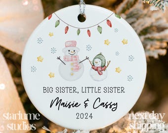 Big Sister Christmas Ornament - Personalized Sibling Snowmen Christmas Themed Ornament - Christmas 2024 - Little Sister Ornament XM-368