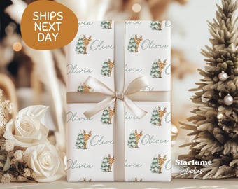 Personalized Christmas Gift Wrap: Custom Name Wrapping Paper, Holiday Reindeer Gift Wrapping For Kids (STW-003)