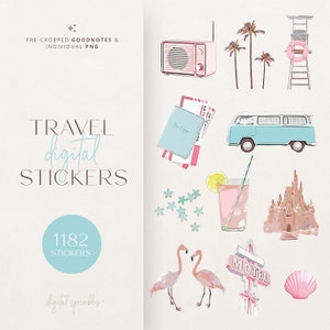 Digital Stickers | 1182 Goodnotes Stickers | Travel Digital Stickers | Vacation Goodnotes Stickers | Pre-Cropped Goodnotes Digital Stickers