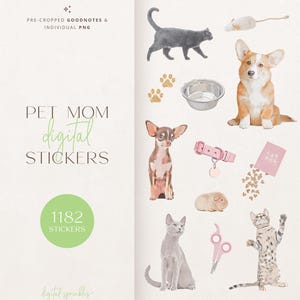 Digitale stickers | 1182 Goodnotes-stickers | Digitale huisdierenstickers | Goodnotes-stickers voor honden en katten | Voorgesneden digitale Goodnotes-stickers