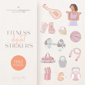 Digital Stickers | 1182 Goodnotes Stickers | Fitness Digital Stickers | Workout Goodnotes Stickers | Pre-Cropped Goodnotes Digital Stickers