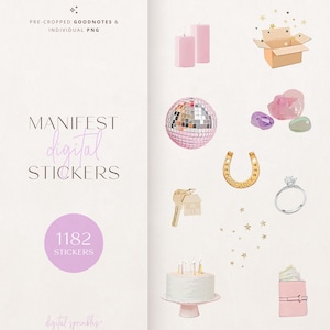 Digital Stickers | 1182 Goodnotes Stickers | Manifestation Digital Stickers | Pre-Cropped Goodnotes Daily Stickers | Affirmation Stickers