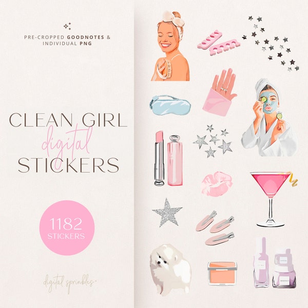 Digital Stickers | 1182 Goodnotes Stickers | Clean Girl Digital Stickers | Goodnotes Stickers | Pre-Cropped Goodnotes Digital Stickers