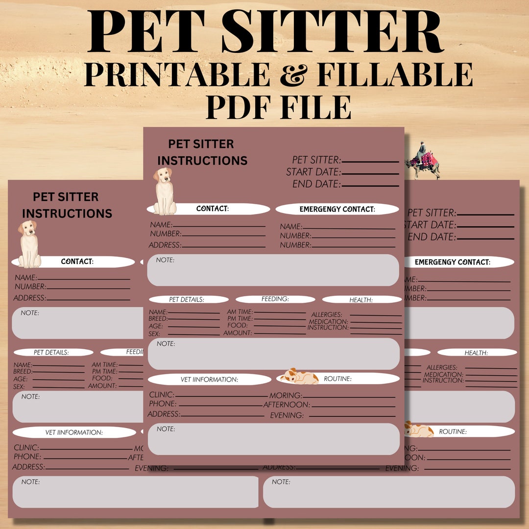 Pet Sitter Instructions Dog Sitter Notes Dog Sitter Care Forms 